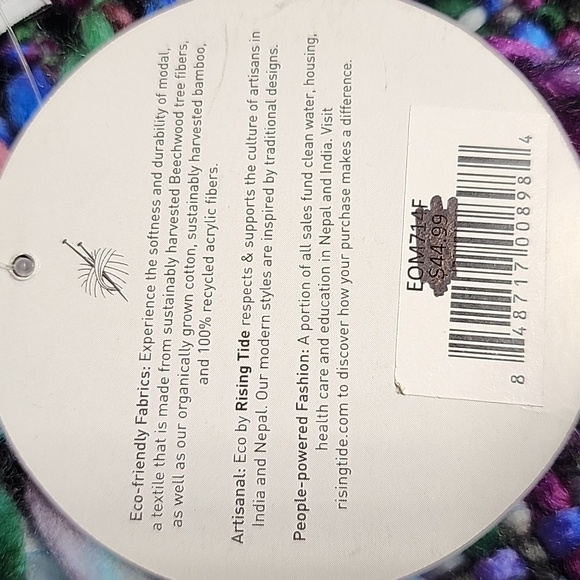 ECO BY RISING TIDE SCARF ARTISAN HAND WOVEN KNIT MULTICOLOR NWT - Picture 10 of 10